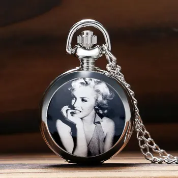 Vintage Šperky Marilyn Monroe Smalt Móda Malá Veľkosť Roztomilý Číslo Strieborný Dizajn Krásy Dievča Quartz Vreckové Hodinky Darčeky pre Mamičku