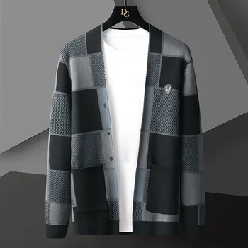 jeleň Európsky high-end hlavu výšivky pletený sveter pánske jesenné a zimné 2023 nový módny návrhár bežné sveter kabát