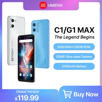 UMIDIGI C1&G1 Max Smartphone, Unisoc T610 Octa-Core, 6GB+128GB, 50MP Fotoaparát, 5150mAh Batérie, Dual SIM Mobil