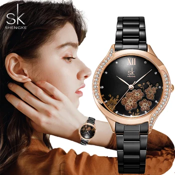 Shengke Módny Dizajn dámske Hodinky Elegantné Originálne Womans náramkové hodinky Quartz Top Luxury Diamond Dámy Hodiny Drop shipping