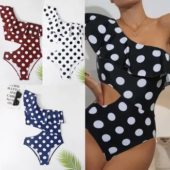 2022 Nové Letné dámske jednodielne Plavky Polka Dot Plavky Jedného Pleca Sexy Prehrabať Bikini Kryt Ups Oblečenie Drop Shipping