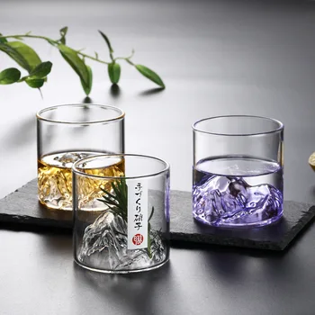 Kreatívne Transparentné poháre na Víno, 3D Fuji Horských Vzor Whisky Sklo Domácej Kuchyni Šálku Kávy Japonskom Štýle, Bar Príslušenstvo