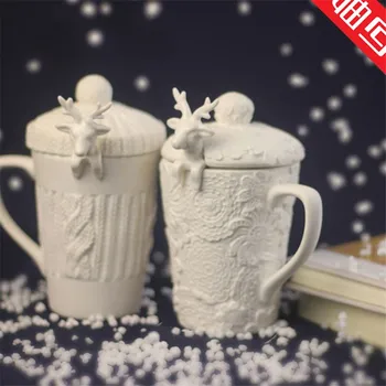 Vianočné Hrnčeky Jeleň Milu Šálku Kávy 3D Zvierat Poháre s Vekom, Roztomilý Mlieko Poháre Snehu Keramický Hrnček Raňajky Pohár Vianočné Darčeky