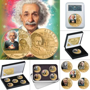 E MC2 Slávny Fyzik Pozlátené Pamätné Mince Set s Zberateľskú Mincu Držiteľa Výzvou Mince Vzdelávacie Suvenír Darček
