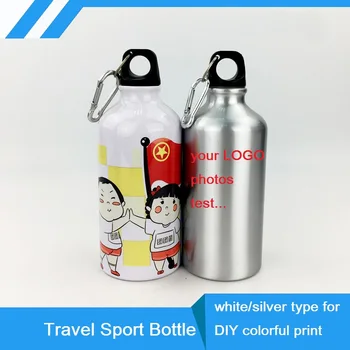 500 ML Fľaša DIY prispôsobiť farebnej tlače LOGA foto Cestovné Šport Ľahko vziať na bicykel s háčik na tašku Hliníkové Prenosné MAZWEI