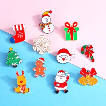 Vianočné Kovové Smalt Kolíky Veľkoobchod Roztomilý Kreslený Snowflake Brošňa Pre Ženy Santa Claus Darček Odznaky Na Batoh Pin брошь