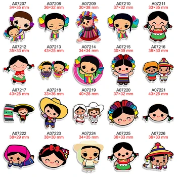 Akryl Mexické Dievča Cartoon Vytlačené Flatback Planárne Živice Cabochon pre DIY Luky Strany remeselníkov Ručné Materiál