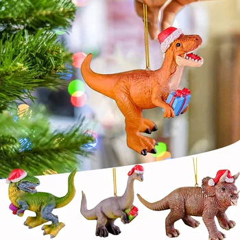 Vianočné Dinosaura Pendantd Akryl Cartoon Zvierat Vianočné Hat Dekorácie Nový Rok Natale Strany Domova Vianočný Stromček, Ozdoby
