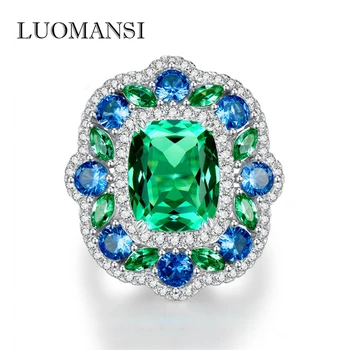 Luomansi 8*10 MM Modrá Zelená Diamantový Prsteň Strieborný S925 Vysokej Šperky Žena Výročie Svadby, Párty Darček k Narodeninám