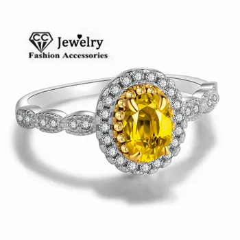 CC Snubné Prstene Pre Ženy, Strieborná Farba Žltá Kolo Kameň Cubic Zirconia Klasický Krúžok Svadobné Šperky, Zásnubné CC1388