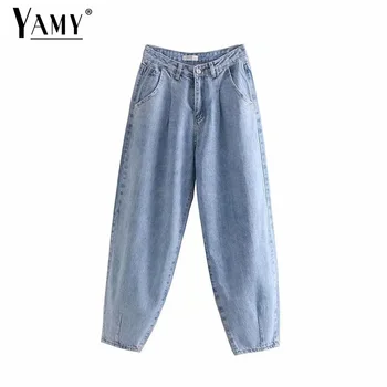 Vysoký pás džínsy voľné ženy skladaný vrecku nohavice voľné mama džínsy mama džínsy feminina vintage priateľ džínsy pre ženy