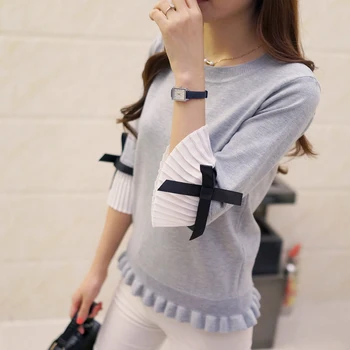 Elegantné han edition sveter kabát horn rukáv ženské nové agaric sady šifón roztomilý sveter dievča