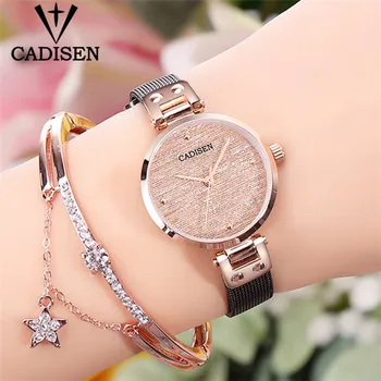 CADISEN 2021 Nové dámske Hodinky Dámske Luxusné Značky Sledujte Fashion Lady Quartz Hodinky Zlaté Sapphire Crystal Dial Reloj Mujer