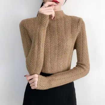 Semi-high-golier sveter pre dámy Jeseň a v Zime Roku 2019 Nový štýl krátka bunda, pevne pletené dno tričko