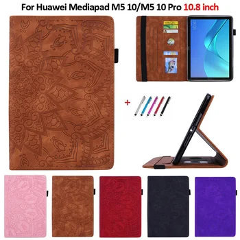 Pre Huawei Mediapad M5 10 Pro Prípade CMR-AL09/W09/W19 Tablet Kvet 3D Emboss Kožený Kryt Na Huawei MediaPad M5 10.8 palec