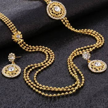 Gotický 24K Zlata Farba Plnené Šperky Sady Duté Indickej Dubaj Šperky Sady Viacvrstvových Prívesok, Náušnice, Náhrdelník, Nastavený pre Ženy