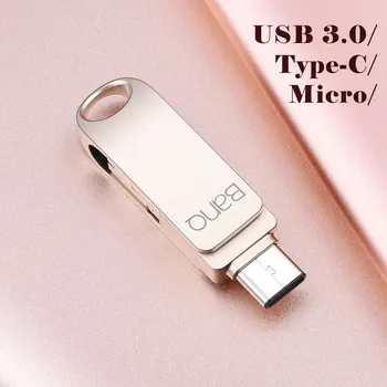 BanQ C80 Typ-C/Micro/USB 3.0 Tri-in-one USB Flash Disk 32GB Kovové Pero Jednotky Kľúč 64GB Typ C Vysoká Rýchlosť kl ' úč Stick 16GB