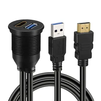 USB 3.0 A HDMI-kompatibilný s HDMI-kompatibilné + USB3.0 AUX Rozšírenie Tabuli Nepremokavé Auto Vložené Montáž Káblov