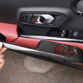 Pre Toyota GR Supra MK5 A90 2019-22 ABS Uhlíkových Vlákien Auto okenného Skla Zdvíhacie Tlačidlo Rám orezania Nálepky, Auto Príslušenstvo（LHD RHD）