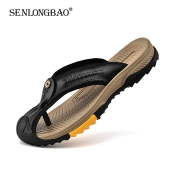 Letné Bežné Sandále Pravej Kože Mužov Outdoorové Sandále Dizajnér Flip Flops Ľahké Pánske Listov Pláže Topánky Zapatos Hombre