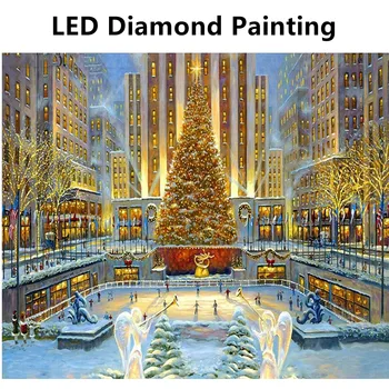 Štedrý Večer Led Diamond, Maľovanie Svetlom Diamond Mozaiky Maľovanie Podľa Čísel Plný Crystal Diy Umenie Vianočný Darček LED5005