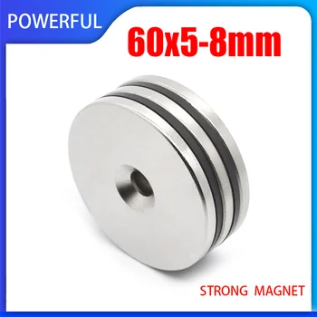 1/2/3/5 KS 60x5-8mm Neodýmu Magnet 60 mm x 5 mm Otvor 8 mm NdFeB N35 Kolo Super Výkonný Silný Trvalý Magnet Disk