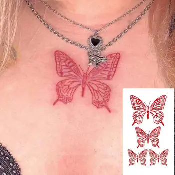 Červená Motýľ Dočasné Tetovanie Nepremokavé Farebné Rameno, Zápästie Hrudníka Falošné Tatto Samolepky Pre Ženy Grils Flash Obtlačky Tatoos