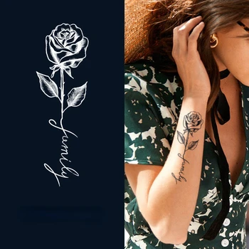 Sexy Rose Dočasné Tetovanie Samolepky pre Ženy Nepremokavé Kvet Riadku Písmeno Jednoduché, Móda, Tetovanie Tváre Rameno Tetovanie Tela Nálepky