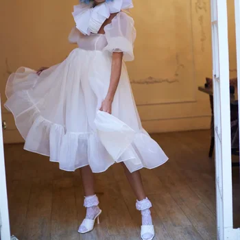 Kawaii Dievča Gázy Tylu Šaty Elegantné Lístkového Rukávy Princezná Prom Šaty Večerné Party Noc Mini Šaty Žien Celkom Pôvabné