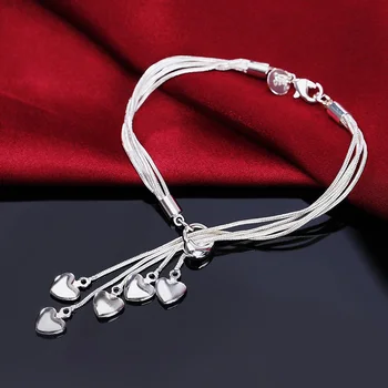2020 Hot 925 Sterling Silver Náramok Háčik Päť Srdce Jemné Šperky, Doplnky Striebornej Kúzlo Náramky pre Ženy Vianoce