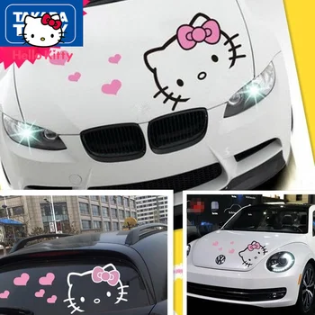 Hello Kitty Roztomilý Kreslený Kryt Auto Nálepky Osobnosti Vytiahnuť Kvet Hlavu Kryt Tela Dekorácie