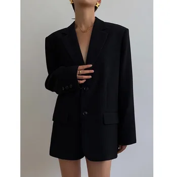 2022 Nová Móda Jeseň Oblek Pre Ženy Trend Čierny Oblek Nadrozmerná Kabát Ženy Y2K Handričkou kórejský Lady Voľný Kabát Harajuku Bunda