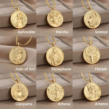14 Štýl Vintage Gréckej Bohyne Mince Náhrdelník Pre Ženy Nehrdzavejúcej Ocele Hera Mulan Selene Persephone Athena Mytológie Šperky