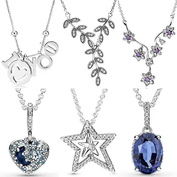 Šumivé Moon & Hviezdy Srdce Listy Milujem ťa Asymetrický Star Náhrdelník Pre Módu 925 Sterling Silver Perličiek Kúzlo DIY Šperky