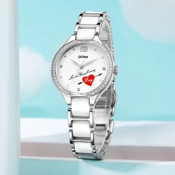 DOM Hodinky pre Ženy, Diamanty Náramkové Hodinky Keramiky Watchband Top Luxusné Značky Šaty Dámske Ženeve Quartz Hodiny G-1271D-7MX