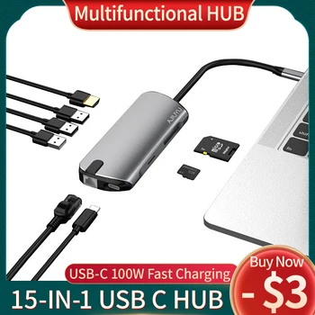 USB C Hub 4 Porty USB Typu C, USB 3.0 Hub Rozbočovač Adaptér pre MacBook Pro Air M1 2021 iPad Pro Huawei MateBook 2020 USB-C Hub