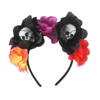 Halloween, Deň Mŕtvych hlavový most Bloomy Ruže Kvetinový Koruny Strašidelné Spider Lebky Festival Strany Vlasy Hoop Mexickej Headpiece