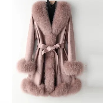 2022 Zime Novú Umelú Kožušinu Kabát Ženy Slim Fit Imitácia Fox Kožušiny Golier Strednej Dĺžky Kožušiny All-In-One Pás Teplej Módy Coats Žena