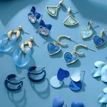 Vintage Blue Láska Srdce Prívesok Žena Náušnice 2021 Trend Kvet Prívesok V Lete Náušnice Pre Ženy Módne Šperky Náušnice Nové