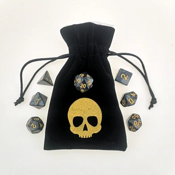 Rollooo Pearlized Čierna s Zlata Kocky a Prispôsobené Skull Logo DND Taška pre RPG Hry