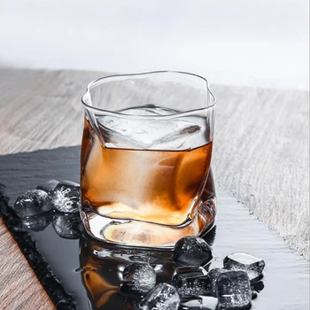 Twist Sklo bezolovnaté Odolné Transparentné Crystal Pivo, Whisky Brandy, Vodka Cup Drinkware Bar Origami Tvar Skla Pohár