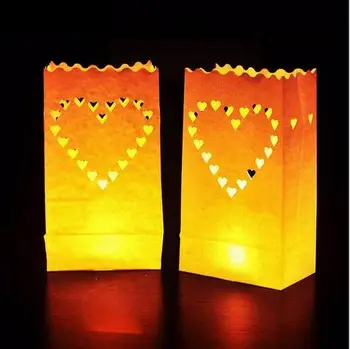 50 Ks 25 cm Biele Papierové Lucerny Sviečka Taška LED svetlo Srdca Pre Romantické Narodeninovej Party Svadobné Udalosti Dekorácie