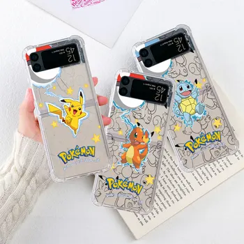 Pokémon Pikachu obal Pre Samsung Galaxy Z Flip 3 4 5 G Funda Z Flip3 Jasné PC Pevný Shockproof Luxusné Späť Telefón Capa