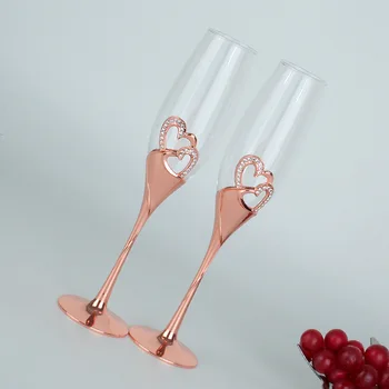 Rose gold šampanské sklo vysokej nohy nastavte sklo svadobný dar skla v tvare srdca diamond krištáľové sklo červené víno sklo