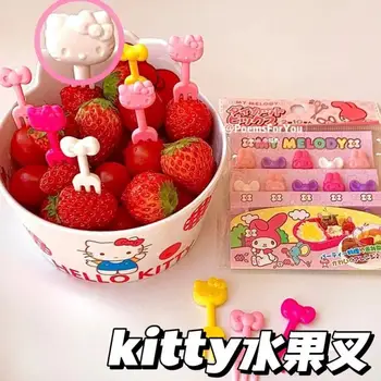 10Pcs/set Kawaii Ovocie Vidlica Hellow Kittys Sanrios Plyšové Cartoon Opakovane Ovocné Tyčinky Anime Hračky pre Dievčatá Dieťa Hračku Darček k Narodeninám