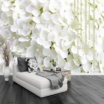 Moderné Módne 3D Stereoskopické Biele Kvety, Šperky, Perly Foto Tapety Obývacia Izba Domov Výzdoba Interiéru nástennú maľbu, Tapety