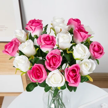5 ks Umelé Kvety Ruže Kytice Svadobné Ozdobné Vence, Vianočné Vázy pre Dekorácie Diy Domáce Garden Party Falošné Rastlín