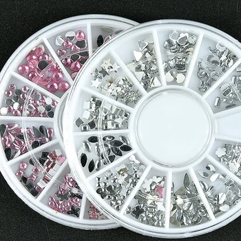 Kolo/Srdce/Štvorec/Kvet/Star Pink White Crystal Ozdobný Kameň Nechtov Kamienkami Kolo 3D Dekorácie V Kolesa Manikúra Nástroj , ZP38