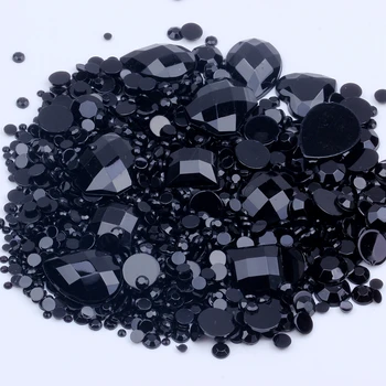 Mix Veľkostí farba čierna Kolo kamienkami Akryl Voľné Non-Rýchla oprava Flatback Drahokamu Nail Art Crystal Kamene Pre Svadobné Dekorácie