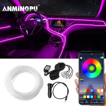 ANMINGPU Auto RGB LED Pás Svetla Atmosféru 5in1 Interiéru Neónové Svetlo DIY APP Riadenie Okolitého Svetla, Optické Dekoratívne Lampy